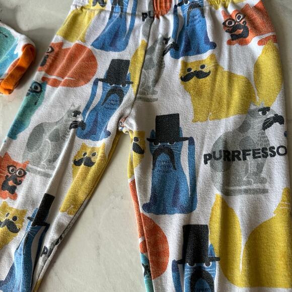 Girl’s Spotted Zebra Do You Like My Meowstache Cat 2 Piece Pajama Set, SZ 6 - Picture 5 of 6